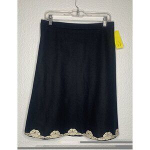 NWT Vtg Helen Wang Wool Skirt Women Size 12 A-Line Hem White Flowers Lined 90s